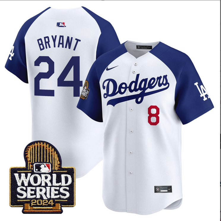 Men MLB Los Angeles Dodgers #24 Bryant white 2024 World Series Champions Patch Limited Jersey20241105 style 2